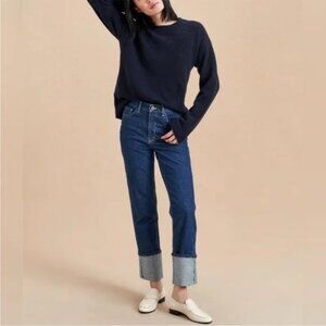 La Ligne NEW Molly High Rise Cuffed Straight Leg Jeans Benjamin Dark Wash Sz 34​